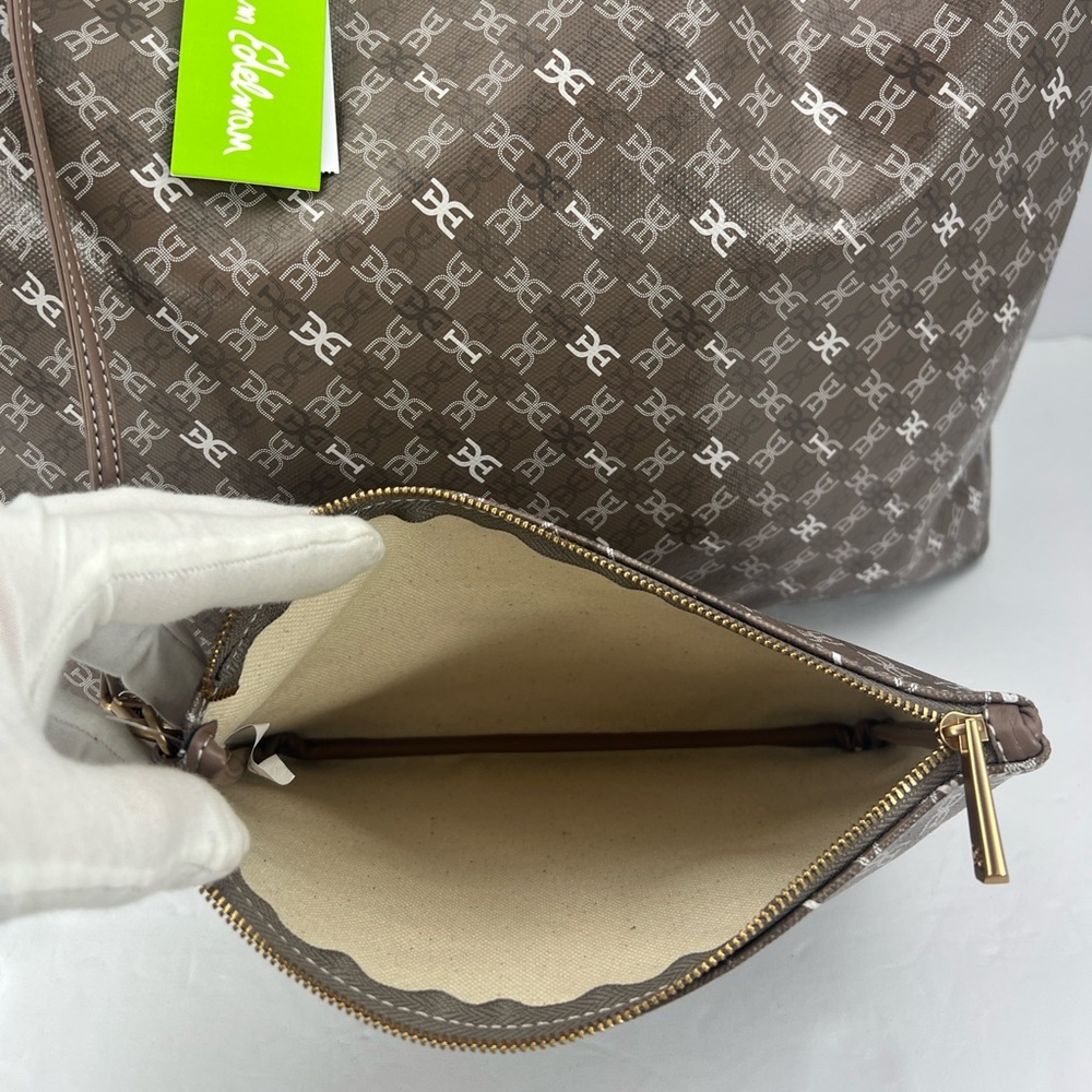 SAM EDELMAN HARPER MONOGRAM SHOPPER TOTE WITH SMALL POUCH, TAUPE COLOR - Picture 11 of 17